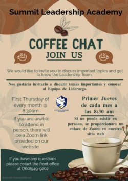 Coffee Chat First Thursdays of the month at 8:30AM
